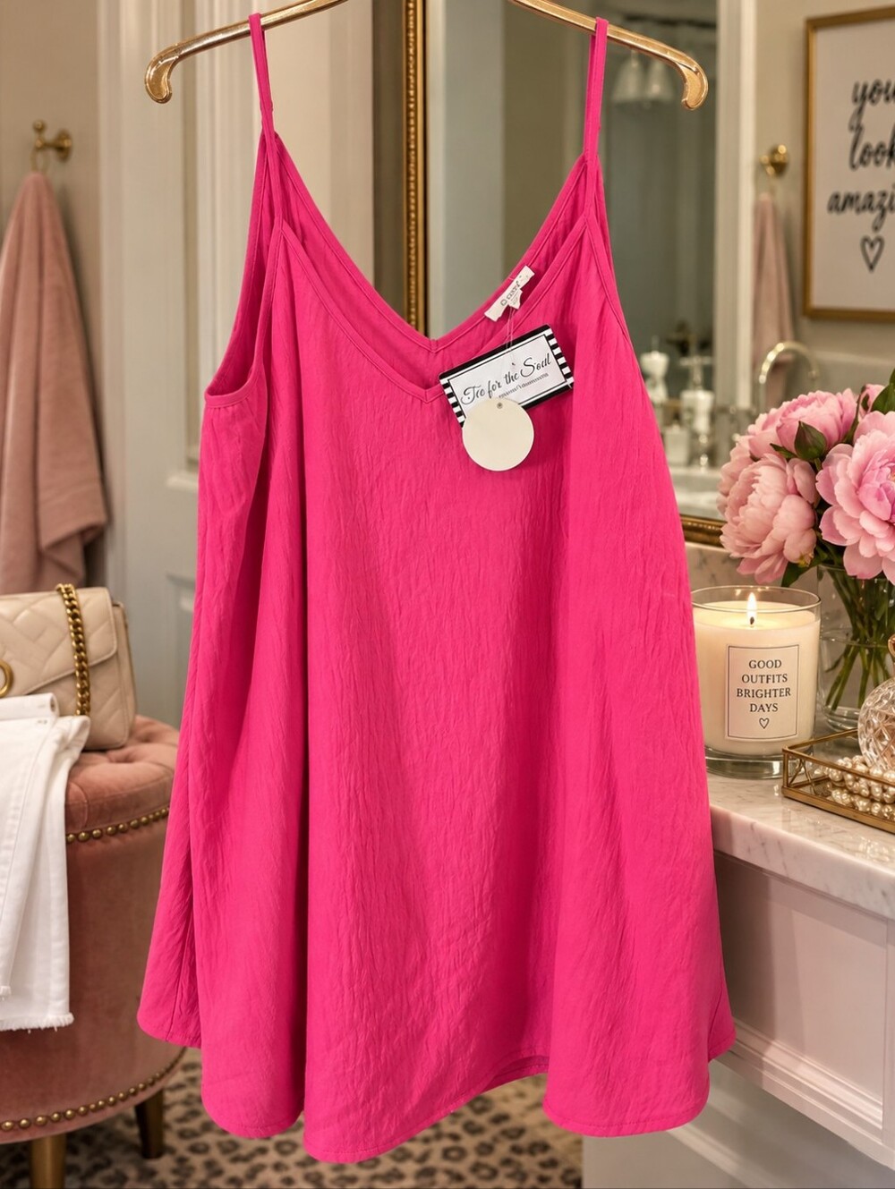 ODDY 2X Hot Pink Fuchsia V-Neck Adjustable Strap Flowy Camisole NWT